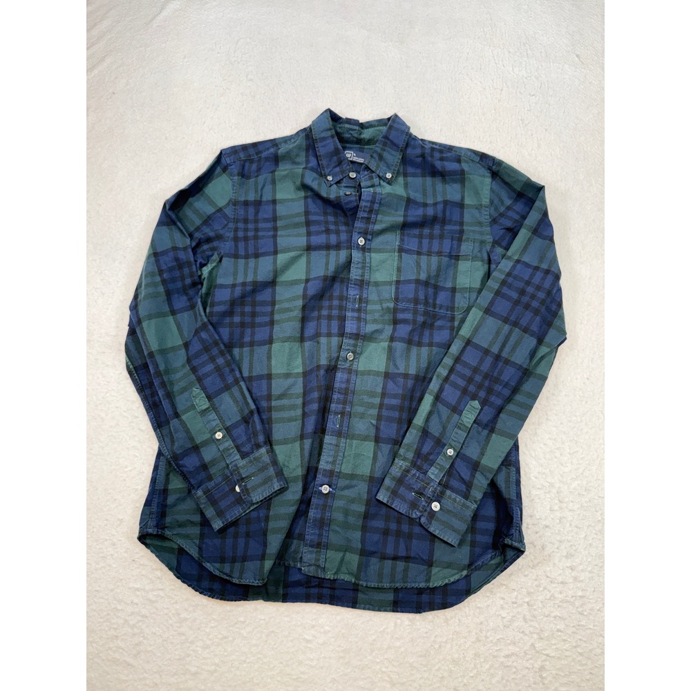 Gap Modern Oxford Shirt Mens XL Blue Green Plaid Long Sleeve Button Down